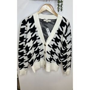 NEW Loft Cardigan Womens  Black‎ White Striped Button Up Slub Cotton